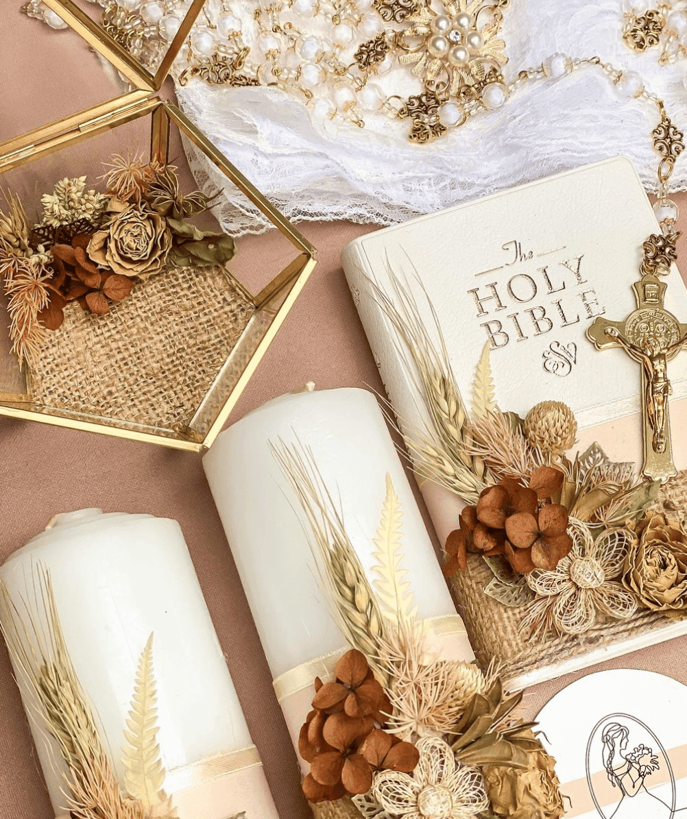 Handcrafted ceremony accessories with candles and florals